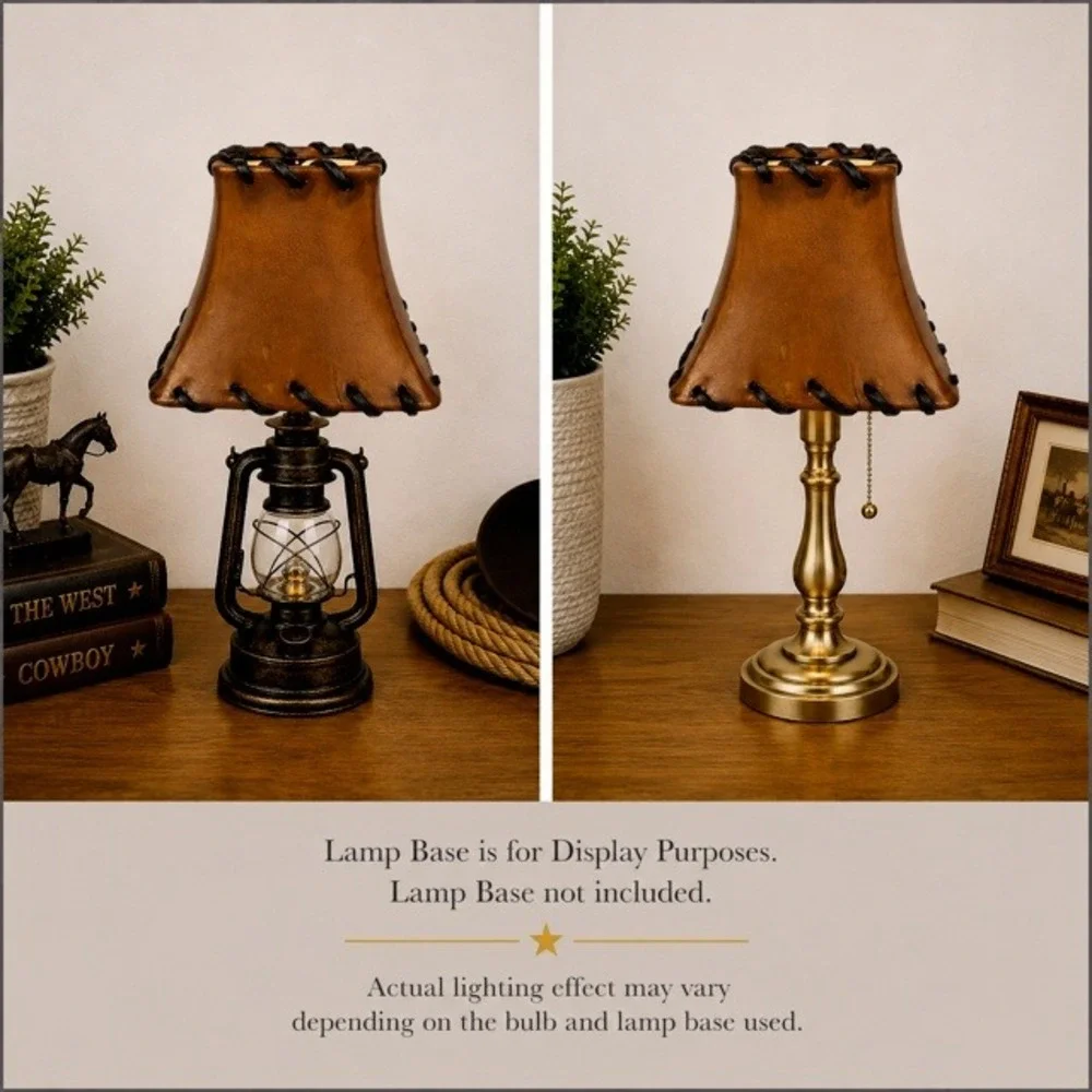 Vintage A Foss Shade Rawhide‎ Leather Laced Clip-On Mini Lampshade Rustic 4